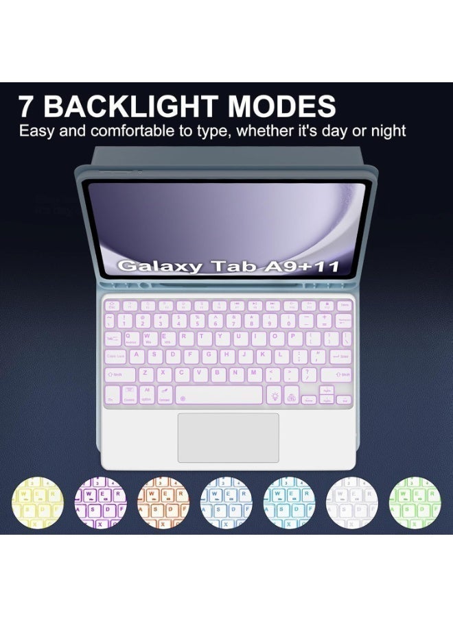 غلاف لوحة مفاتيح مخصص لجهاز سامسونج جالاكسي تاب إيه 9 بلس (موديل 2025)، مزود بلوحة مفاتيح قابلة للفصل مع إضاءة خلفية بسبعة ألوان، وغطاء خارجي مقاوم للبقع. التصميم خفيف الوزن وسهل الحمل، ويحتوي على حامل ثلاثي القوائم مدمج وحافظة مخصصة لقلم الكتابة. المجموعة الكاملة تشمل: فأرة لاسلكية (بلوتوث)، واقي شاشة، قلم رقمي، وغطاء إضافي للوحة المفاتيح. متوفر باللون الوردي - Image 4